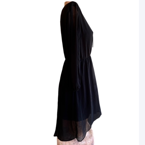 Sheer Lace Up V-Neck Long Sheer Long Sleeve Dress - Picture 4 of 7